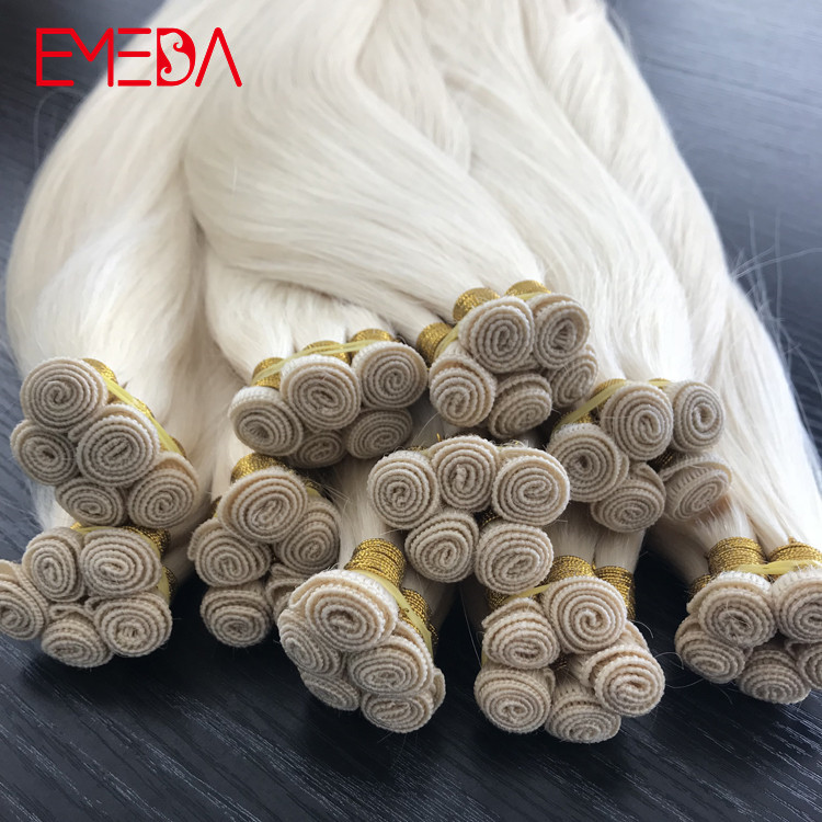 Light blonde hand tied virgin cuticle hair weft hair extension factory YJ285